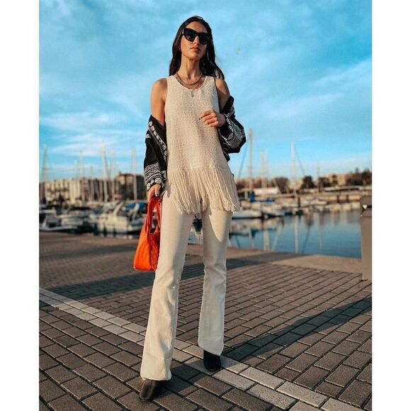 Fringe Textured Top New Light Beige - Picture 2 of 9